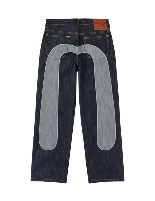 PALACE EVISU Daicock Patchwork Indigo Jeans
